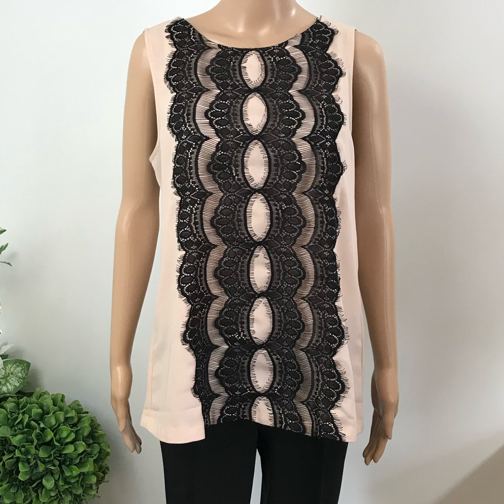 LOFT Blush Pink and Black Lace Sleeveless Top